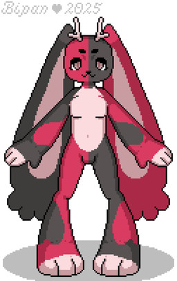 animated_gif anthro antlers big_ears big_eyes big_feet big_hands blinking circle_eyebrows eyebrows eyelashes featureless_crotch feet floppy_ears fur fur_markings grey_body grey_fur heart_(marking) heart_symbol horn long_ears lop_ears male markings narrowed_eyes organs paws pink_body pink_fur rabbit_ears red_body red_fur shadow simple_background solo standing stomach thick_eyebrows white_background bipan bipan_m_(bipan) domestic_rabbit harlequin_rabbit jackalope lagomorph leporid mammal oryctolagus rabbit animated digital_drawing_(artwork) digital_media_(artwork) pixel_(artwork) pixel_animation short_playtime