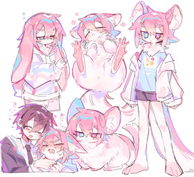 3_toes :d alternate_species animal_ears anthro anus barefoot black_bottomwear black_clothing black_necktie black_shorts blue_clothing blue_eyes blue_shirt blue_topwear blush bodily_fluids bottomwear bright_pupils brown_hair clothed clothing dot_nose double-parted_bangs drawstring eyebrows eyes_closed fangs feet feral fur furrification hair hair_between_eyes heterochromia hood hood_down hoodie hotpants inner_ear_fluff jacket long_ears long_sleeves looking_at_viewer male male_anthro male_human mouth_closed multiple_angles necktie off_shoulder open_clothing open_jacket open_mouth open_smile open_topwear partially_clothed pink_body pink_eyebrows pink_fur pink_hair pupils red_eyes shirt short_hair shorts simple_background smile standing sweat sweatdrop tail teeth text thick_eyebrows toes topwear tuft whiskers white_background white_clothing white_hoodie white_pupils white_shirt white_topwear x_anus uenomigi raito-kun_(uenomigi) human mammal murid murine rat rodent full-length_portrait hi_res japanese_text portrait