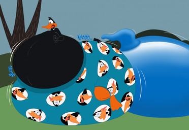 anthro belly belly_expansion belly_inflation blush blushing_profusely body_expansion body_inflation bottom_heavy boxers_(clothing) butt butt_expansion clothing expansion hyper hyper_inflation inflation male slime slime_inflation solo underwear unit_52_(artist) looney_tunes warner_brothers daffy_duck anatid anseriform avian bird duck 2026 hi_res