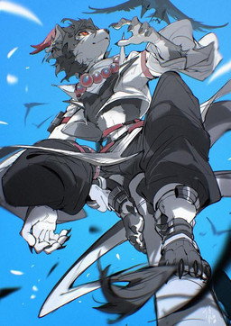 4_toes 5_fingers amber_eyes ambiguous_gender anthro armband beaded_jewelry beaded_necklace beads black_bottomwear black_claws black_clothing black_hair black_pants blue_background bottomwear claws closed_smile clothed clothed_anthro clothed_male clothing countershade_arms countershade_face countershade_tail countershade_torso countershading cropped_jacket duo ear_piercing ear_ring feet feral finger_claws fingers fully_clothed fully_clothed_anthro fully_clothed_male fur grey_body grey_fur hair head_horn horn jacket jewelry kemono looking_at_another male mouth_closed necklace open_clothing open_jacket open_topwear pants pawpads piercing pupils red_armband red_horn ring_piercing ringed_iris simple_background sitting_on_pole slit_pupils smile solo_focus tail tail_tuft toes topwear tuft white_body white_fur white_sclera chiayeeee avian bird canid canine canis corvid corvus_(genus) crow mammal oscine passerine wolf 2025 digital_drawing_(artwork) digital_media_(artwork) full-length_portrait portrait signature