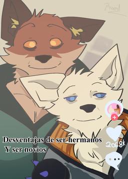 anthro barazoku clothed clothing duo fur humor looking_at_viewer male male/male muscular muscular_anthro muscular_male orange_body orange_fur parody smile smiling_at_viewer white_body white_fur pinumontbalou epic_games fortnite tiktok fennix_(fortnite) volpez_(fortnite) arctic_fox canid canine canis fox mammal red_fox true_fox meme brother_(lore) brothers_(lore) incest_(lore) sibling_(lore)