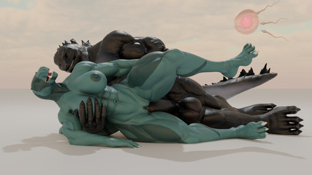 abs anthro breast_grab breasts cloud cloudy_sky duo eye_contact female from_behind_position hand_on_breast impregnation looking_at_another male male/female nude orgasm ovum penetration sex sky sperm_cell spoon_position spooning tail vaginal vaginal_penetration solid01 godzilla_(series) toho fang_(primal) godzilla dinosaur kaiju prehistoric_species reptile saurischian scalie theropod tyrannosaurid tyrannosauroid tyrannosaurus tyrannosaurus_rex 16:9 hi_res widescreen