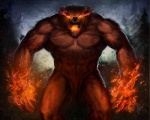 abs angry anthro biceps big_muscles biped black_nose bodily_fluids brown_body brown_fur claws detailed_background fangs fire forest fur lava long_claws looking_at_viewer male muscular muscular_anthro muscular_male naturally_censored night nipples no_pupils nude open_mouth orange_eyes outside pecs plant pose pubes saliva sharp_teeth solo standing teeth tree vein dasaod bear demon mammal detailed digital_media_(artwork)