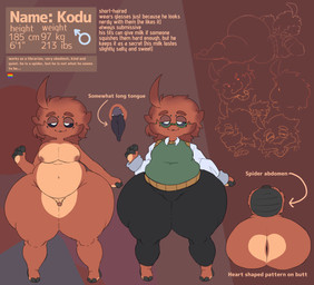 :3 >:3 abstract_background ahoge anthro anus arthropod_abdomen barefoot belly big_belly big_butt black_fingers black_sclera brown_body brown_fur butt clothing cute_fangs description directional_arrow eyewear fangs feet femboy fur gender_symbol genitals glasses gradient_hair green_clothing green_sweater green_topwear hair half-closed_eyes heart_shaped_butt leggings legwear long_hair long_tongue looking_at_viewer male male_symbol multi_eye narrowed_eyes nipples nude_anthro penis raised_arm shirt sleeveless_sweater small_penis smug solo sweater symbol teeth text thick_thighs tongue tongue_out topwear wearing_glasses white_clothing white_eyes white_shirt white_topwear wide_hips kodu kodu_(kodu) arachnid arthropod spider 2026 absurd_res digital_media_(artwork) english_text hi_res ibispaint_(artwork) model_sheet sketch