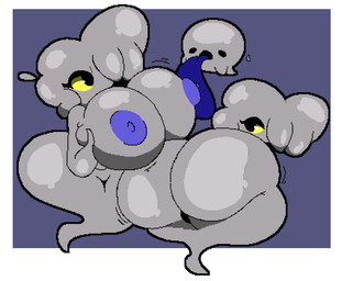 ambiguous_gender areola bent_over big_breasts big_butt big_tongue black_eyes blue_areola blue_nipples breasts butt duo eyelashes featureless_crotch female female/ambiguous grey_body grey_hair hair hand_on_breast huge_breasts huge_butt licking looking_at_another looking_at_viewer looking_back looking_back_at_viewer mouthless nipple_fetish nipple_lick nipple_play nipples nude solo_focus tongue tongue_out wide_hips yellow_sclera windreg1 emi_(windreg1) ghost humanoid spirit 2022 digital_media_(artwork) shaded