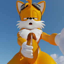 anthro big_penis bodily_fluids brown_glans clothing erection eyewear eyewear_on_head genital_fluids genitals glans gloves goggles goggles_on_head handwear looking_down male masturbation open_mouth penile penile_masturbation penis precum solo undressed white_clothing white_gloves white_handwear yellow_body dommonado kabalmystic_(modeler) thunderdogboi_(modeler) sega sonic_the_hedgehog_(series) miles_prower canid canine fox mammal 1:1 3d_(artwork) blender_(artwork) digital_media_(artwork) hi_res