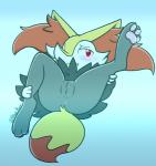 anthro anus blush butt fangs female fur genitals inner_ear_fluff pawpads paws pussy solo spread_legs spreading teeth tuft blue-rum nintendo pokemon braixen canid canine generation_6_pokemon mammal pokemon_(species) hi_res