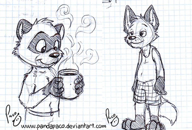 anthro arm_tuft bottomwear cheek_tuft chest_tuft closed_smile clothed clothing container cup facial_tuft gloves_(marking) head_tuft holding_container holding_cup holding_mug holding_object leg_markings logo male markings mouth_closed mug narrowed_eyes shorts shoulder_tuft smile socks_(marking) solo standing text topless tuft young young_anthro young_male pandapaco art_(pandapaco) biro_(pandapaco) canid canine fox mammal procyonid raccoon 2015 artist_logo full-length_portrait half-length_portrait monochrome multiple_images portrait signature sketch url