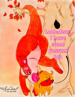 anthro anus blonde_hair breasts brown_body butt feet female genitals hair nipples plant solo sunset tail text tree vulva robbiewallace disney winnie_the_pooh_(franchise) kanga kangaroo macropod mammal marsupial absurd_res english_text hi_res traditional_media_(artwork)