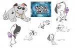 black_spots bow_(feature) bow_tie eyes_closed female feral group male pink_nose simple_background spots text unknown_artist 101_dalmatians disney cadpig canid canine canis dalmatian domestic_dog mammal concept_art english_text hi_res sketch