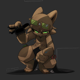 3_toes 4_fingers anthro black_background black_claws black_pawpads brown_body claws crouching eyewear eyewear_on_head eyewear_only featureless_crotch feet fingers front_view gesture glasses glasses_on_head glasses_only green_eyes hand_gesture joints looking_at_viewer machine male narrowed_eyes nude pawpads rectangular_glasses simple_background solo toes wearing_glasses yellow_sclera presto_(artist) project_c.a.t.s hemet_(presto) domestic_cat felid feline felis landcats living_machine mammal robot_anthro 1:1 absurd_res hi_res