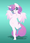 action_pose anthro areola back_wings big_tail biped breasts feathered_wings feathers female fluffy fluffy_tail front_view genitals hair heart_eyes heart_symbol horn looking_at_viewer navel nipples nude on_one_leg pink_hair plantigrade pose pussy simple_background small_breasts solo standing tail unicorn_horn wings young young_anthro young_female miniferu friendship_is_magic hasbro my_little_pony mythology flurry_heart_(mlp) equid equine mammal mythological_creature mythological_equine winged_unicorn 2024 hi_res