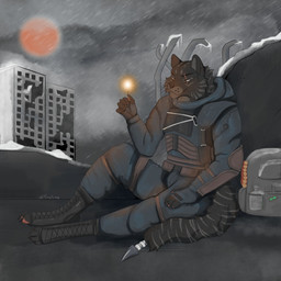 anthro backpack berets brown_body brown_eyes brown_fur cartridges clothing eye_scar facial_scar fur male military_uniform ruins scar snow snowing solo sparkler uniform furrymammy metro_(series) felid mammal pantherine tiger 1:1 absurd_res hi_res