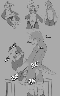 anal anal_penetration anthro balls blush bodily_fluids bottomwear bottomwear_down bulge claws clothed clothing duo feathers feet flustered foreskin furniture genitals holding_hips humanoid_genitalia humanoid_penis kneeling male male/male male_penetrated male_penetrating male_penetrating_male moan nude partially_clothed penetration penis penis_base pool_float semi-anthro sex shorts shorts_down size_difference speedo standing sweat swimming_trunks swimwear table table_sex talons text toe_claws toes torn_clothing winged_arms wings miau atlus megami_tensei persona_(series) persona_5 sega lufel taylor_vee avian bird owl absurd_res english_text hi_res monochrome