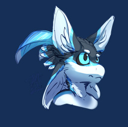 4_ears anthro black_sclera blue_body blue_eyes blue_feathers blue_markings feather_hair feathers grey_body grey_feathers hair iridescent iridescent_feathers iridescent_markings looking_forward male markings multi_ear pseudo_hair simple_background solo transparent_background white_body white_feathers javenchi braid_(k'braid) avali avian bird alpha_channel bust_portrait digital_media_(artwork) portrait signature