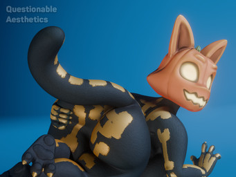 3_toes 4_fingers anthro belly big_butt black_body blue_background bone_print breasts butt butt_focus clothing feet female fingers for_a_head glowing glowing_eyes glowing_mouth hand_on_butt lying on_front presenting presenting_hindquarters pumpkin_head short_stack side_boob simple_background skeleton_bodypaint skeleton_costume skinsuit slightly_chubby solo tail tight_clothing toes questionable_aesthetics_(artist) questionable_aesthetics_(modeler) blender_cycles epic_games fortnite spice_(fortnite) felid feline mammal object_head 3d_(artwork) 4:3 absurd_res blender_(artwork) digital_media_(artwork) hi_res watermark