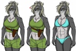 absurd_res anthro big_breasts breasts canid canine canis clothing female gun hair handgun hi_res linda_gronyvsky looking_at_viewer mammal one_eye_closed pistol ranged_weapon simple_background solo weapon wink wolf zi0808