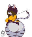 anthro big_breasts big_butt breasts brown_hair butt female fur hair huge_butt simple_background solo tail text thick_thighs wide_hips jazzyrakk ebona_(jazzyrakk) domestic_cat felid feline felis mammal tabby_cat absurd_res digital_media_(artwork) hi_res unfinished