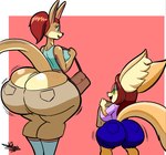 anthro big_butt brown_hair butt butt_cleavage canid canine clothing curvy_figure duo dwarfism eyewear female fennec_fox fluffy fluffy_tail fox freckled_butt freckled_face freckles glasses grace_macpodie hair huge_butt huge_ears kangaroo macropod mammal marsupial mature_female orange_hair ponytail purse shannon_zerdah shopping short_stack size_difference tail tansau thick_thighs true_fox voluptuous wardrobe_malfunction wide_hips
