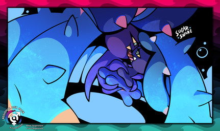 ambiguous_gender blue_body blue_eyes bodily_fluids border bubble cute_fangs duo fangs female female/ambiguous feral fingering french_kissing genital_fluids genitals hug kissing looking_at_another looking_at_partner looking_pleasured markings narrowed_eyes open_mouth open_smile penetration pink_tongue pseudo_hair purple_body smile spikes spikes_(anatomy) teeth text tongue vaginal vaginal_fingering vaginal_fluids vaginal_penetration vulva yellow_markings yellow_sclera sugarsnare nintendo pokemon generation_7_pokemon mareanie pokemon_(species) toxapex hi_res signature url watermark