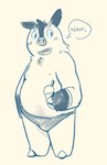 2013 anthro belly biped blush bulge clothing dessert food generation_5_pokemon hi_res ice_cream kernelewdies male nintendo nipples overweight overweight_male pignite pokemon pokemon_(species) simple_background solo text unavailable_at_source underwear