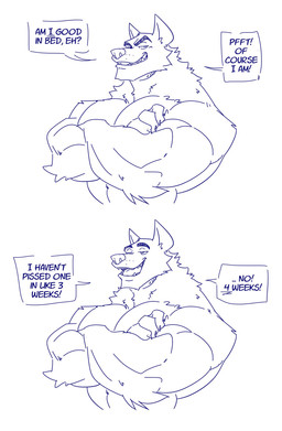 anthro barazoku biceps big_muscles big_pecs boasting cocky cocky_grin crossed_arms dialogue dirty_talk eyebrows flirting flirting_look flirting_with_viewer grin grinning_at_viewer humor looking_at_viewer male many muscular muscular_anthro muscular_arms muscular_male muscular_thighs nude nude_anthro nude_male pecs presenting presenting_body presenting_pecs profanity raised_eyebrow seducing_viewer seductive showing_off_muscles smile smiling_at_viewer smirk smirking_at_viewer smug smug_eyes smug_face smug_grin solo speech_bubble text thick_arms thick_thighs tough_guy lesserconjuror canid canine canis mammal wolf black_and_white comic english_text hi_res monochrome sketch
