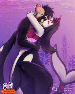 anthro breasts clothed clothed/nude clothing female front_view kissing male male/female nude partially_clothed split_form underwater underwater_scenery water xpuppykittyzx aquatic merfolk 4:5 hi_res