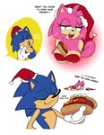 anthro between_breasts breasts chili_dog christmas_clothing christmas_headwear cleavage clothed clothing dialogue duo eating female food hat headgear headwear holidays hot_dog leaning leaning_forward lying male male/female on_front santa_hat text monamania christmas sega sonic_the_hedgehog_(series) amy_rose sonic_the_hedgehog eulipotyphlan hedgehog mammal absurd_res english_text hi_res