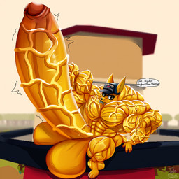 anthro balls big_balls big_muscles big_penis dialogue erection flexing genitals huge_balls huge_muscles huge_penis humanoid_genitalia humanoid_penis hyper hyper_balls hyper_genitalia hyper_muscles hyper_penis male mostly_nude muscular muscular_male penis penis_bigger_than_body solo striated_muscles text vein veiny_muscles veiny_penis taiko-sihori webfishing canid canine fox mammal 1:1 english_text hi_res
