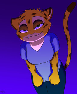 anthro bedroom_eyes bite blue_background blue_bottomwear blue_clothing blue_pants blue_shirt blue_topwear bottomwear clothing clothing_pull countershading female green_eyes grin grinning_at_viewer light looking_at_viewer narrowed_eyes pants seductive self_bite shirt simple_background smile smiling_at_viewer solo tail topwear a9_emus/foxemus kiki_(a9_emus/foxemus) cheetah felid feline mammal 2024 absurd_res digital_media_(artwork) hi_res lighting shaded