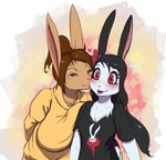 anthro bow_ribbon breast_squish breasts brown_body brown_fur duo female female/female fur kissing_cheek squish white_body white_fur drxsmokey cookie_(drxsmokey) vivi_(drxsmokey) lagomorph leporid mammal rabbit