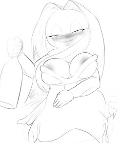 alcohol beverage blush breasts cleavage clothed clothing drunk female food lips looking_at_viewer not_furry solo substance_intoxication plantpenetrator nintendo pokemon generation_1_pokemon humanoid jynx pokemon_(species) hi_res monochrome