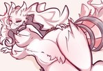 anthro biped blue_eyes breasts eyewear female fur glasses naturally_censored nipple_tuft solo thick_thighs tuft white_body white_fur juppi nintendo pokemon generation_5_pokemon legendary_pokemon pokemon_(species) reshiram hi_res