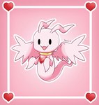 :3 ambiguous_gender black_eyes feral heart_symbol looking_at_viewer open_:3 outline pink_background pink_body simple_background simple_eyes solo wings liliana86973943 bandai_namco digimon digimon_(species) marineangemon 2021 full-length_portrait hi_res portrait signature