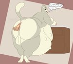 anal anal_foot_gulp anal_vore anthro bent_over countertop group gynomorph intersex looking_at_viewer obese obese_intersex overweight overweight_intersex rear_view text vore plunkunad callie_(plunkunad) felid feline mammal english_text hi_res