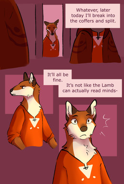 anthro brown_body brown_fur clothing fur group male male_anthro orange_body orange_fur red_clothing surprised text white_body white_fur bogcreacher cult_of_the_lamb massive_monster_(studio) canid canine fox mammal red_fox true_fox 2025 absurd_res comic digital_drawing_(artwork) digital_media_(artwork) english_text hi_res