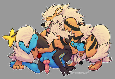 anal anthro anthro_on_feral anthro_penetrated bestiality face_fucking face_hugging feral feral_penetrating feral_penetrating_anthro feral_penetrating_male from_behind_position genitals group irrumatio knot knotting male male/male male_on_feral male_penetrating_anthro mating_grip mounting one-handed_mating_grip oral oral_knotting oral_penetration penetration penile penis penis_in_mouth sex size_difference trio yamatopawa nintendo pokemon arcanine generation_1_pokemon generation_4_pokemon luxray pokemon_(species) absurd_res hi_res sibling_(lore) twins_(lore)