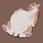 ambiguous_gender belly big_belly brown_hair cheek_tuft eyes_closed facial_tuft featureless_crotch feral fur hair huge_belly mouth_closed multicolored_hair orange_body orange_fur pawpads pink_inner_ear pink_nose pink_pawpads solo striped_legs tuft two_tone_hair vore whiskers white_body white_fur white_hair roobin felid mammal hi_res