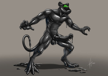 animal_genitalia animal_penis anthro balls black_balls black_body black_latex black_sheath black_tail equine_genitalia equine_penis erection front_view genitals grey_background latex male male_anthro medial_ring nude penis sheath simple_background slim_anthro slim_male solo standing tail visor hufnaar aaron_d'verse goo_creature mammal murid murine rat rodent 2021 absurd_res dated full-length_portrait hi_res portrait