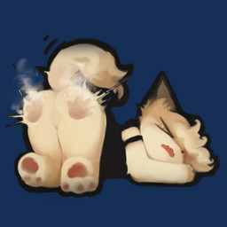 3_toes anthro bangs black_clothing black_dress black_nose black_topwear bottomless butt butt_slap clothed clothing cross-eyed curly_hair dress dying fainting featureless_crotch feet female fluffy fluffy_tail fur hair kemono lying on_front open_mouth pawpads reaching_out red_tongue short_hair slap solo spank_marks spanked_butt spanking steam tail tan_body tan_fur tan_hair tan_tail toes tongue topwear hasukii hazuki_mikami_(hasukii) canid canine mammal 1:1 alpha_channel low_res