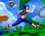 alternate_species anthro athletic_wear breasts chest_tuft cosplay crossgender duo exercise_clothing female flying fur green_hill_zone helicopter_tail humanized male midair mtf_crossgender multi_tail ring ring_(sonic) running side_view sign tail tuft what unknown_artist sega sonic_the_hedgehog_(series) miles_prower sonic_the_hedgehog canid canine eulipotyphlan fox hedgehog human mammal 5:4