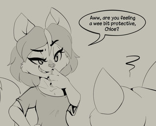 4_fingers annoyed anthro claws clothed clothed_anthro clothed_female clothing dialogue duo eyebrows eyelashes facial_piercing fangs female finger_claws fingers fully_clothed fully_clothed_anthro fully_clothed_female nose_piercing piercing raised_eyebrow sharp_teeth shirt smile speech_bubble t-shirt teeth text topwear upset muhny chloe_(muhny) kim_(muhny) domestic_cat felid feline felis mammal english_text monochrome sketch