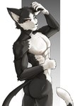 abs absurd_res anthro areola biped butt digital_media_(artwork) domestic_cat felid feline felis fur hair heterochromia hi_res jopika male male_anthro mammal muscular muscular_anthro muscular_male nipples nude pecs simple_background solo tail wuze_(jopika)