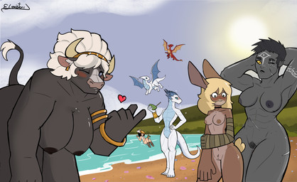 andromorph anthro beach bedroom_eyes belly beverage big_breasts big_butt black_body black_fur black_hair black_nipples blonde_hair blue_eyes blush breasts brown_body brown_fur butt choker clothing cloud container cup curvy_figure day female flat_chested flirting flirting_with_viewer flying fur genitals glistening glistening_eyes grey_body grey_hair group hair heart_symbol intersex jewelry narrowed_eyes necklace nervous nipples nude nudist outside pointy_ears pose pubes scales scar sea seductive short_hair shy sky slightly_chubby slightly_chubby_anthro slightly_chubby_female smile smiling_at_viewer standing stretching sudden_nudity suggestive_look summer surprised swimwear teeth_showing thick_thighs two-piece_swimsuit vulva water white_body white_hair white_scales wide_hips yellow_eyes elmistorr dungeons_and_dragons european_mythology greek_mythology hasbro mythology wizards_of_the_coast apollyon_(elmistorr) astrea_(elmistorr) draldacis_(elmistorr) elagor_(elmistorr) kyrah_(odyssey_of_the_dragonlords) animal_humanoid bovid bovine cattle dragon dragonborn_(dnd) elemental_creature elf human humanoid lagomorph lagomorph_humanoid leporid mammal mammal_humanoid minotaur mythological_creature mythological_scalie nymph rabbit scalie taur absurd_res hi_res