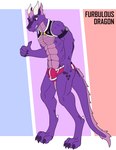 2021 2_horns 5_fingers anthro briefs bulge clothed clothing dominant dominant_male dragon fingers furbulous hair hi_res horn male muscular mythological_creature mythological_scalie mythology orange_eyes pantsless pink_clothing pink_underwear pose purple_body purple_skin replic21 replictuanione scales scalie security security_guard simple_background smile solo tail underwear
