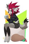 4_toes 5_fingers anthro blue_eyes breasts clothed clothing eyebrows eyelashes feet female fingers hair looking_at_viewer red_eyes red_hair smile toes wolflady alexsandra_(cbsunken) canid canine mammal species_request 2022 digital_media_(artwork)