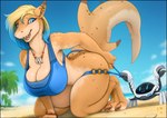 2021 anthro assisted_exposure athletic_wear beach big_breasts big_butt blue_eyes bra breasts butt claws clothed clothing detailed_background digital_media_(artwork) dipstick_ears duo dutch_angle ear_markings ear_piercing embarrassed female fin fin_piercing fish furgonomics furry-specific_piercing hair huge_breasts industrial_piercing jewelry machine marine multicolored_ears multicolored_hair necklace outside piercing raised_tail robot sand seaside shark shark_tail sharp_teeth sky sports_bra swimwear tail tail_piercing teeth text text_on_clothing text_on_swimwear thick_thighs thong toe_claws two_tone_hair underwear url vader-san wide_hips