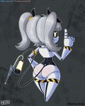 accessory butt female fingers grey_hair hair hazard_stripes looking_at_viewer looking_back machine not_furry nude pigtails ribbons screen_eyes simple_background solo syringe tail twintails_(hairstyle) white_body yellow_eyes jackintaro glitch_productions murder_drones j_(murder_drones) disassembly_drone humanoid robot robot_humanoid tailed_humanoid absurd_res digital_media_(artwork) hi_res