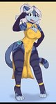 anthro armwear bell big_breasts breasts clothed clothing dress elbow_gloves female garter_straps gloves handwear legwear simple_background skimpy solo stockings wide_hips infinitedge aegis_(infinitedge) felid mammal pantherine tiger 2022 hi_res