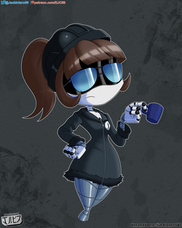armor brown_hair clothed clothing container cup eyewear female fingers glasses hair hat headgear headwear helmet machine mug not_furry ponytail simple_background solo text unnamed_detective_drone white_body jackintaro glitch_productions murder_drones unnamed_character android humanoid robot robot_humanoid worker_drone 4:5 absurd_res digital_media_(artwork) hi_res url